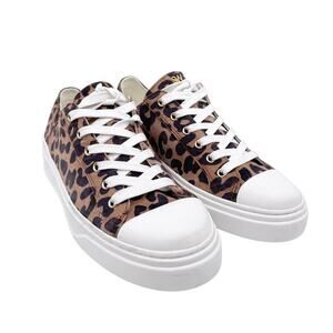 Stuart Weitzman Women's Sammy Low Top Capucino Cheetah Suede Sneakers Size 5.5B
